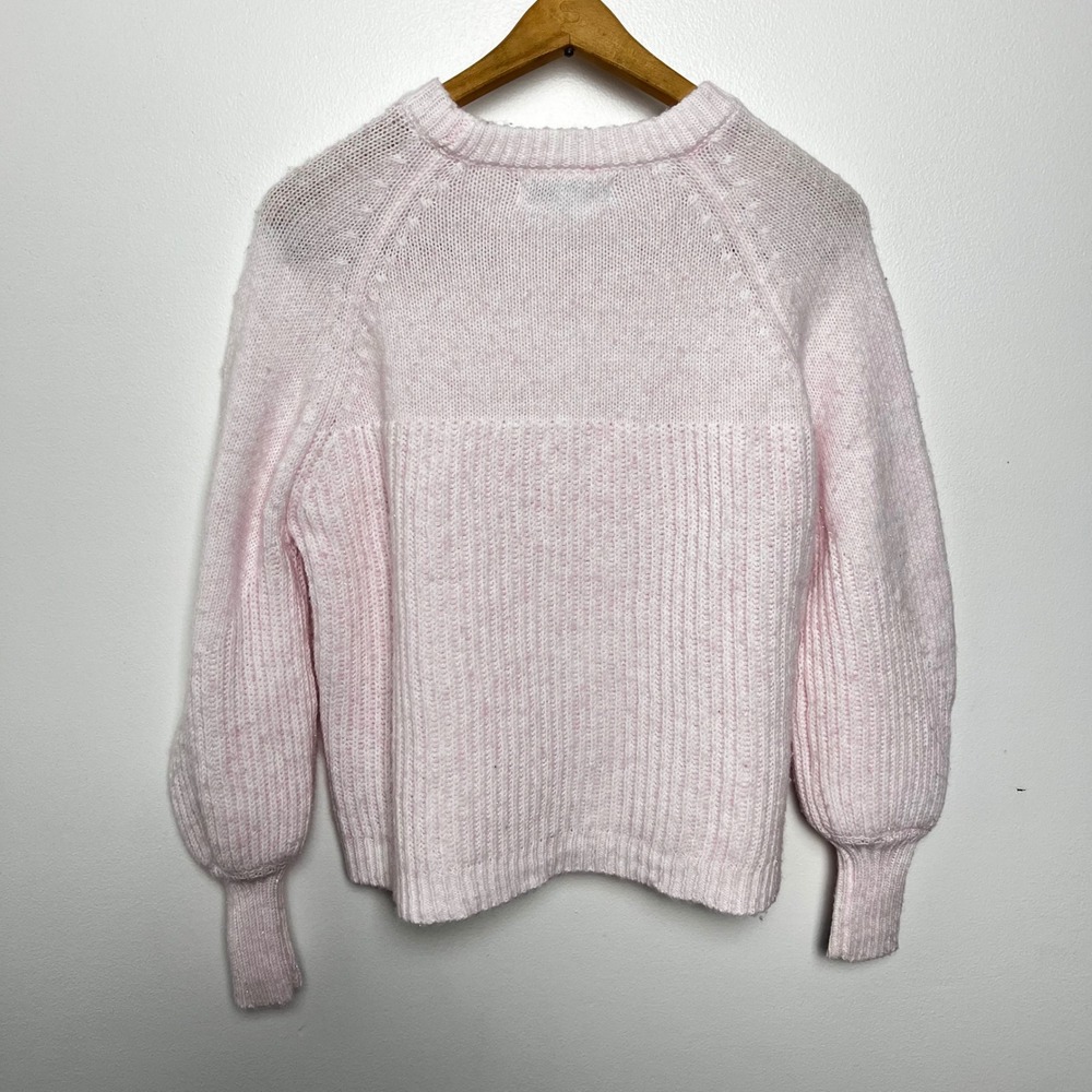 Single Thread Pink Knit Sweater Balloon Sleeve Ribbed Texture Crew Women's M - Picture 5 of 5